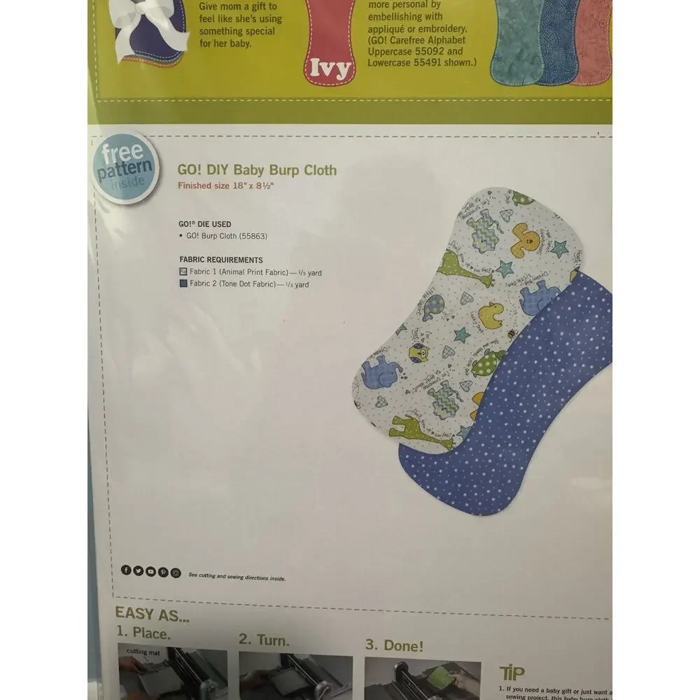 Accuquilt G0! DIY Baby Burp Cloth (# 55863) BRAND NEW & FACTORY SEALED